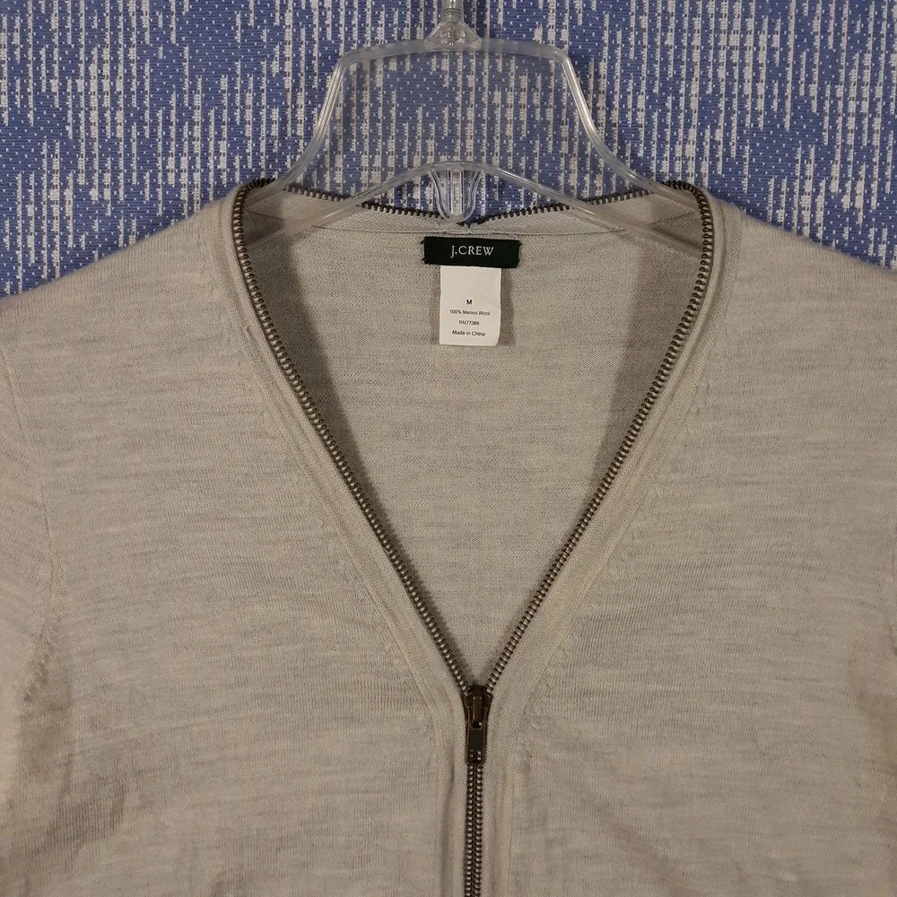 J.CREW Cardigan Sweater Womens Medium Full Zip Beige 100% Merino Wool